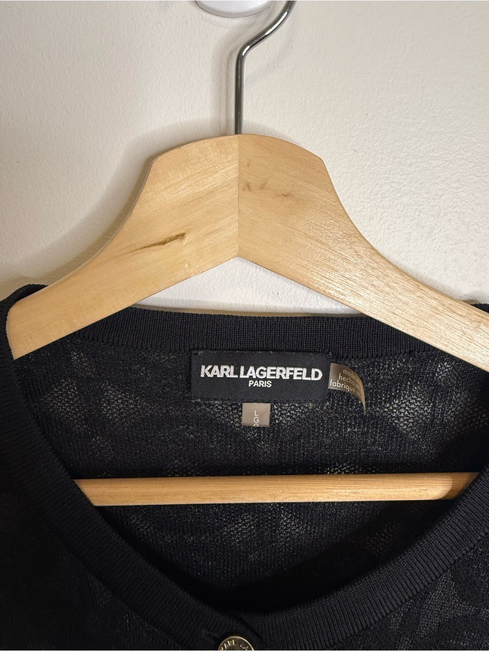 Karl Lagerfeld Black Textured Knit Cardigan size large - Picture 7 of 10